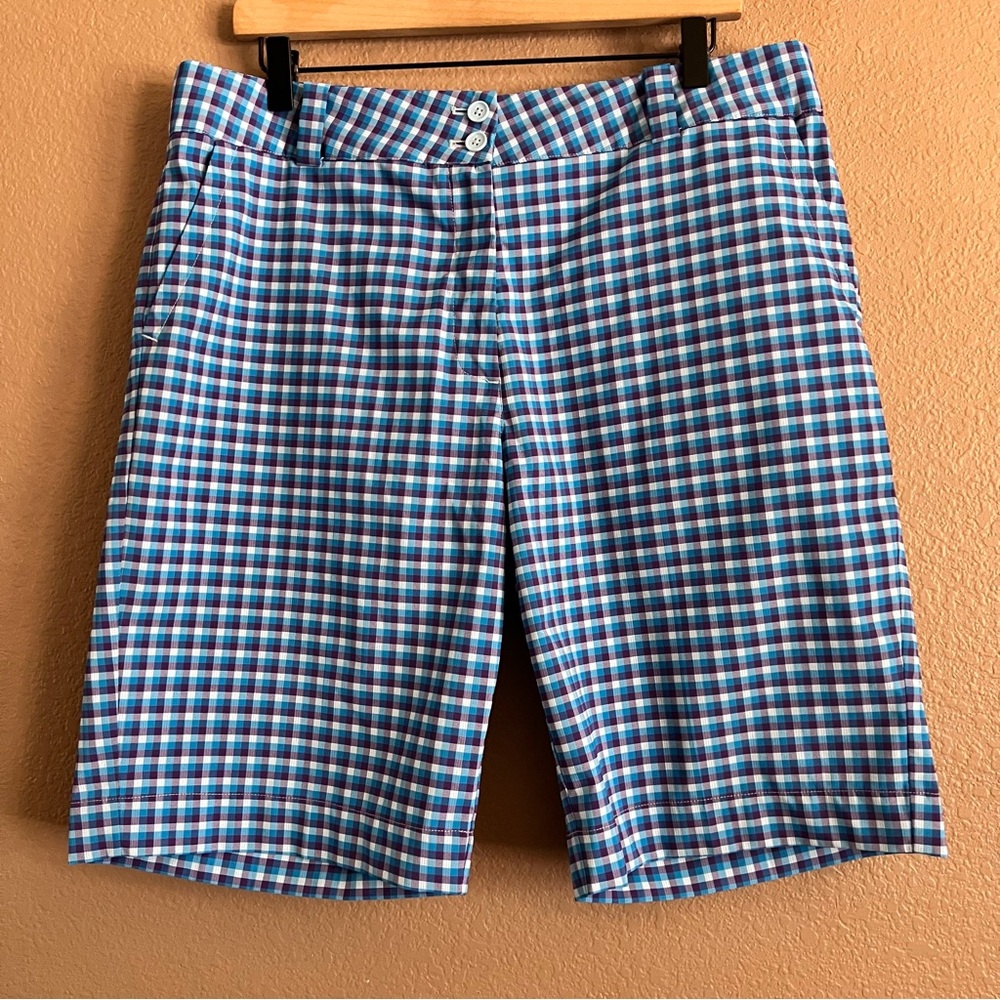 Nike Golf Blue and White Checkered Women's Athletic High Rise Shorts Size 16